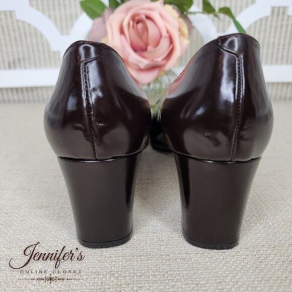 Lord & Taylor Women's Brown Patent Leather Buckle Block Heel Pumps Size 9.5 - Picture 6 of 14